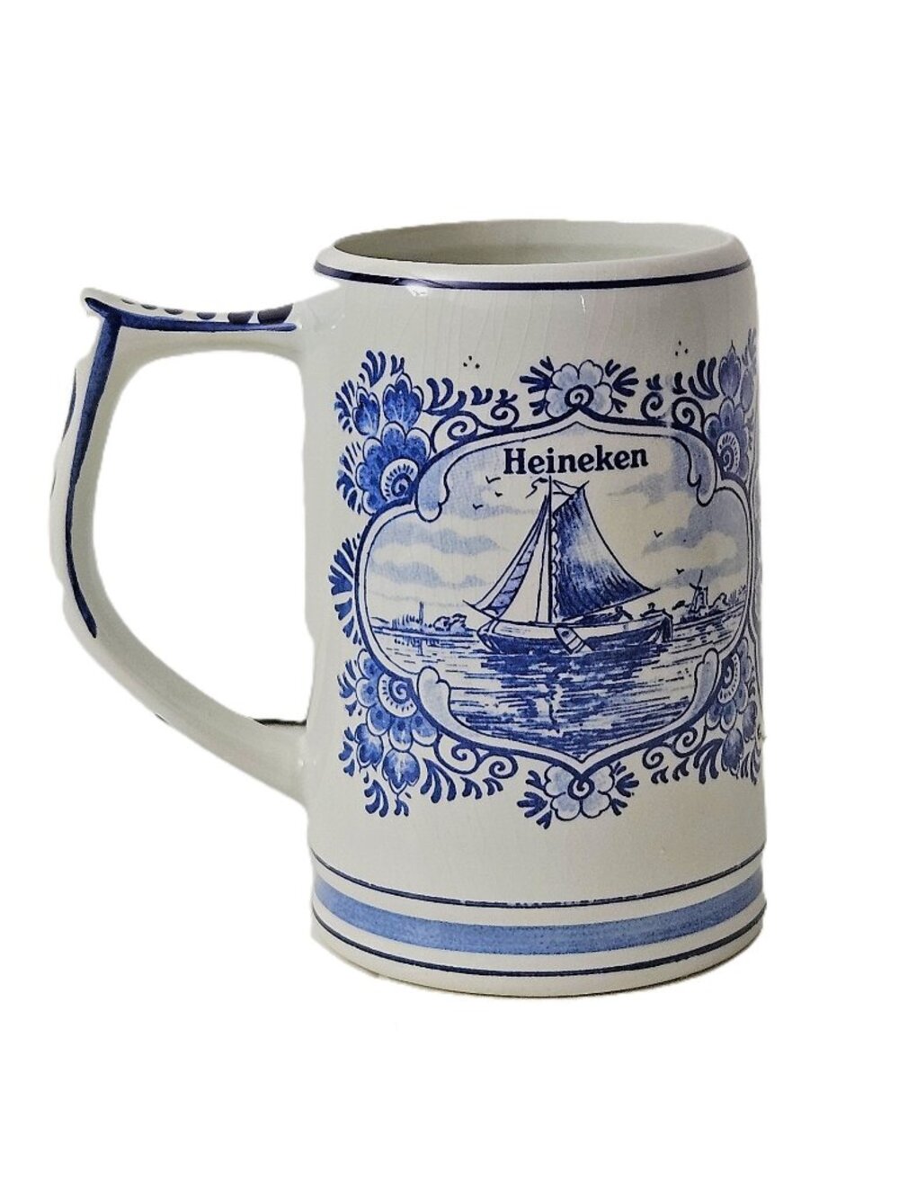 Vintage Heineken Ceramic Beer Stein Mug – Delft Blue Hand-Painted